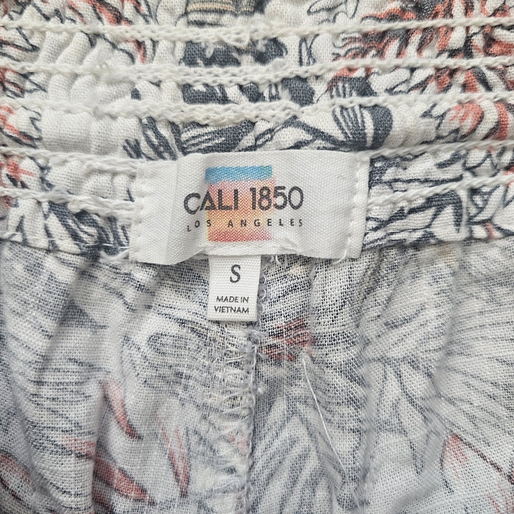 Cali 1850 Los Angeles Linen Blend Tropical Print Wide Leg Stretch Waist Pants Sm - Picture 2 of 3